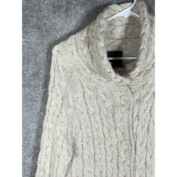Zara Chunky Cable Knit Button Up Wool Acrylic Sweater Womens Small Pockets Beige - Picture 7 of 13